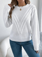 White Pointelle Knit Sweater - TEVQA