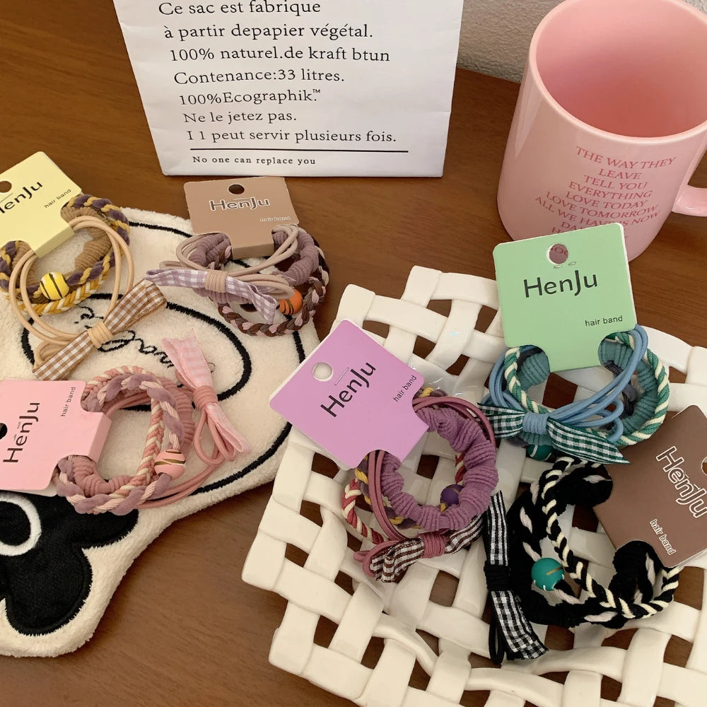 3-Pack Preppy Charm Hair Tie Set - Gentle Snag-Free Elastics