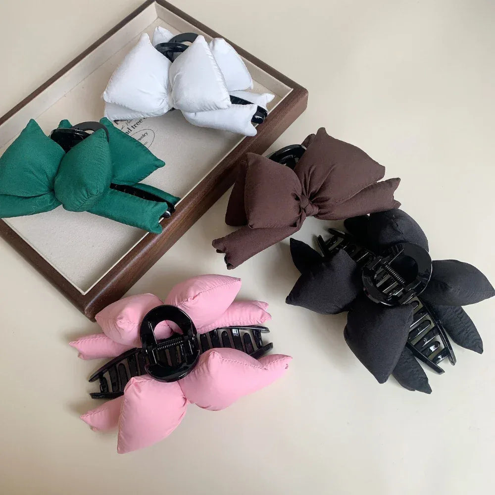 Large Padded Bow Hair Claw Clip - 5 Inch Soft Fabric Updo Clip - TEVQA