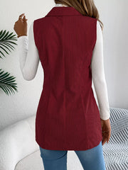 Beige Corduroy Button Down Vest - TEVQA