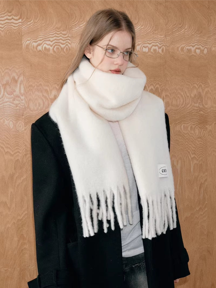 Iceland Blue Mohair Wool Blend Fringe Scarf