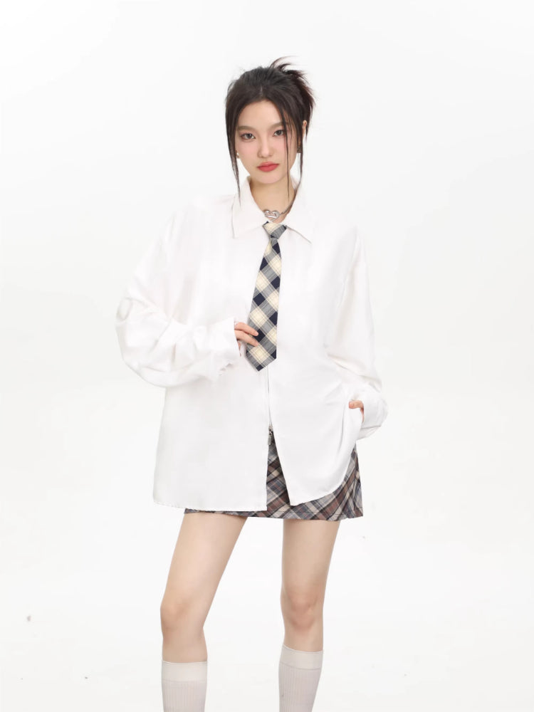 Oversized plaid tie shirt set - View 6 | TEVQA