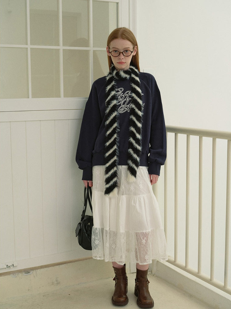 Y2K Acubi Style Fuzzy Diagonal Stripe Skinny Scarf