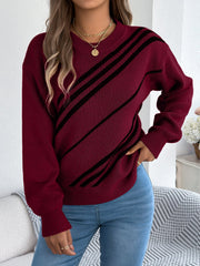 Crimson Vogue Diagonal Stripe Knit Sweater