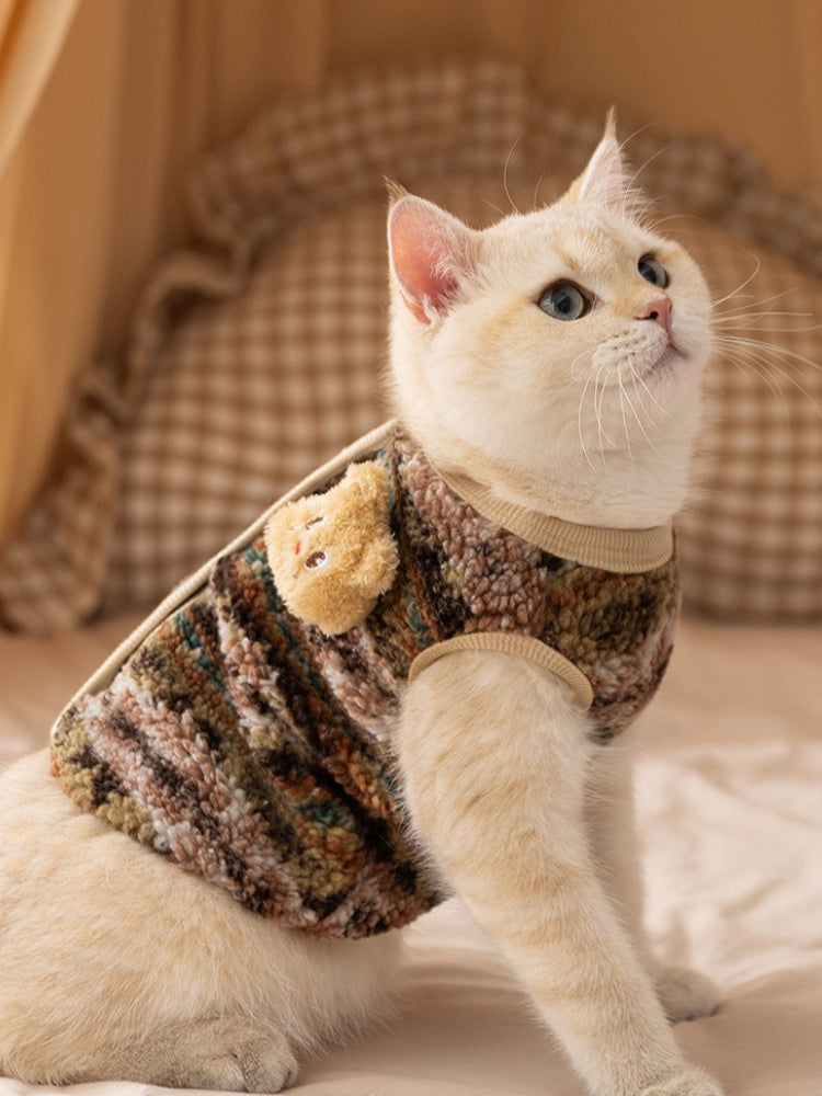 Blue Fleece Pet Vest with 3D Bear - View 6 | TEVQA