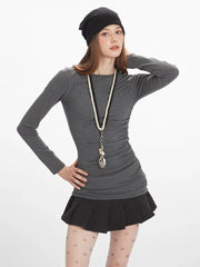 90s Minimalist Ruched Long Sleeve Top - TEVQA