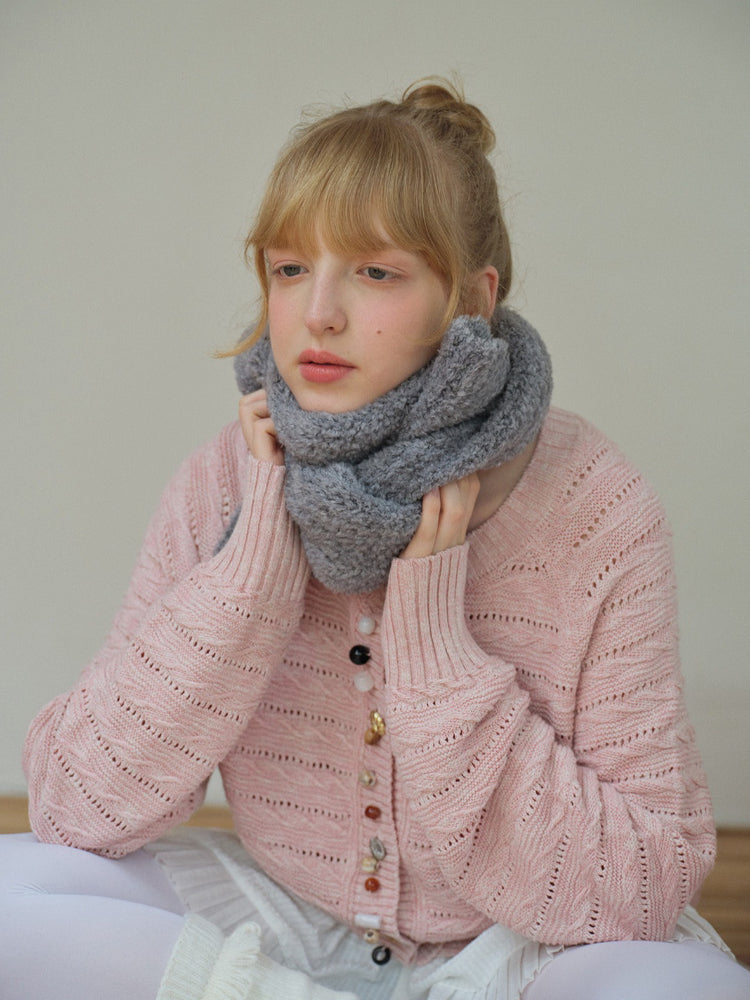 Soft Bouclé Wool Blend Knit Scarf