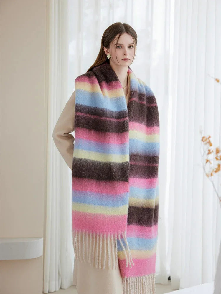 Oversized Striped Knit Scarf - View 6 | TEVQA