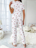Cherry print ribbed pajama set with lace trim - View 20 | TEVQA