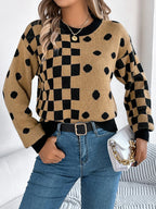 Gray Polka Dot & Checkerboard Knit Sweater - View 17 | TEVQA