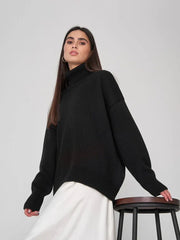 Classic Oversized High Neck Knit Sweater - TEVQA