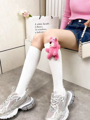 3D Pink Strawberry Bear Plush Socks Kawaii Novelty - TEVQA