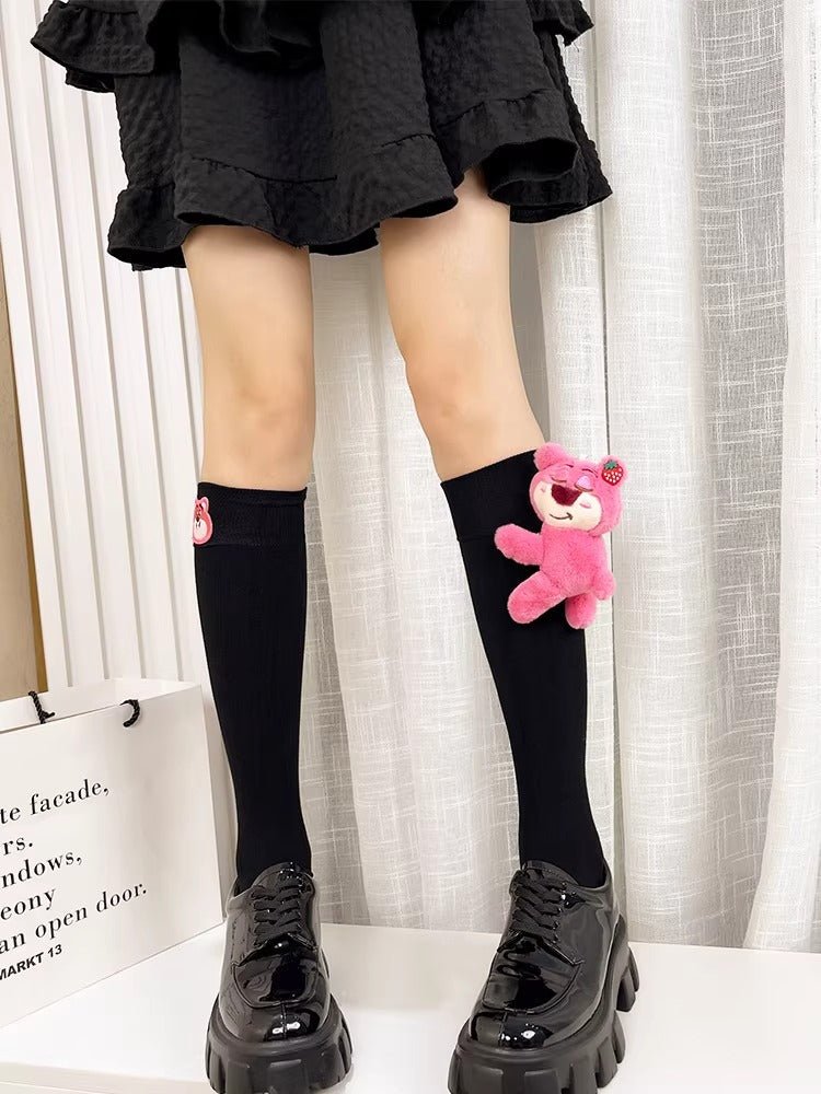 3D Pink Strawberry Bear Plush Socks Kawaii Novelty - TEVQA