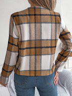 Navy blue plaid cropped jacket - View 9 | TEVQA