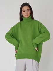 Classic Oversized High Neck Knit Sweater - TEVQA