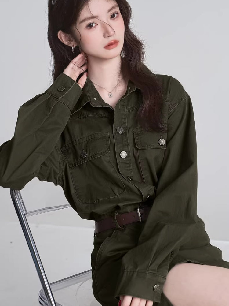 Belted Utility Cargo Shirt Dress - View 6 | TEVQA