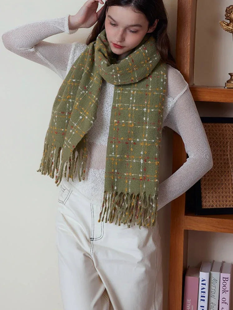 Confetti knit scarf with textured grid pattern and fringed hem - View 11 | TEVQA