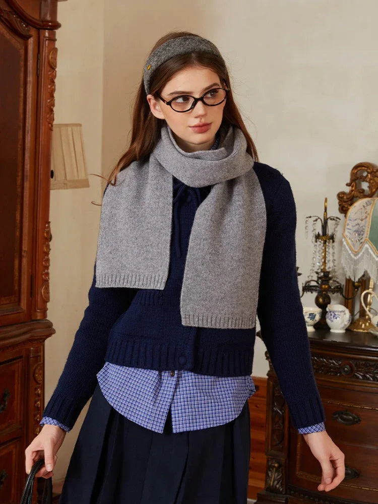 Premium 100% Australian Wool Solid Knit Scarf - View 7 | TEVQA