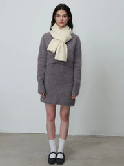 Soft Wool Blend Ribbed Knit Scarf - TEVQA