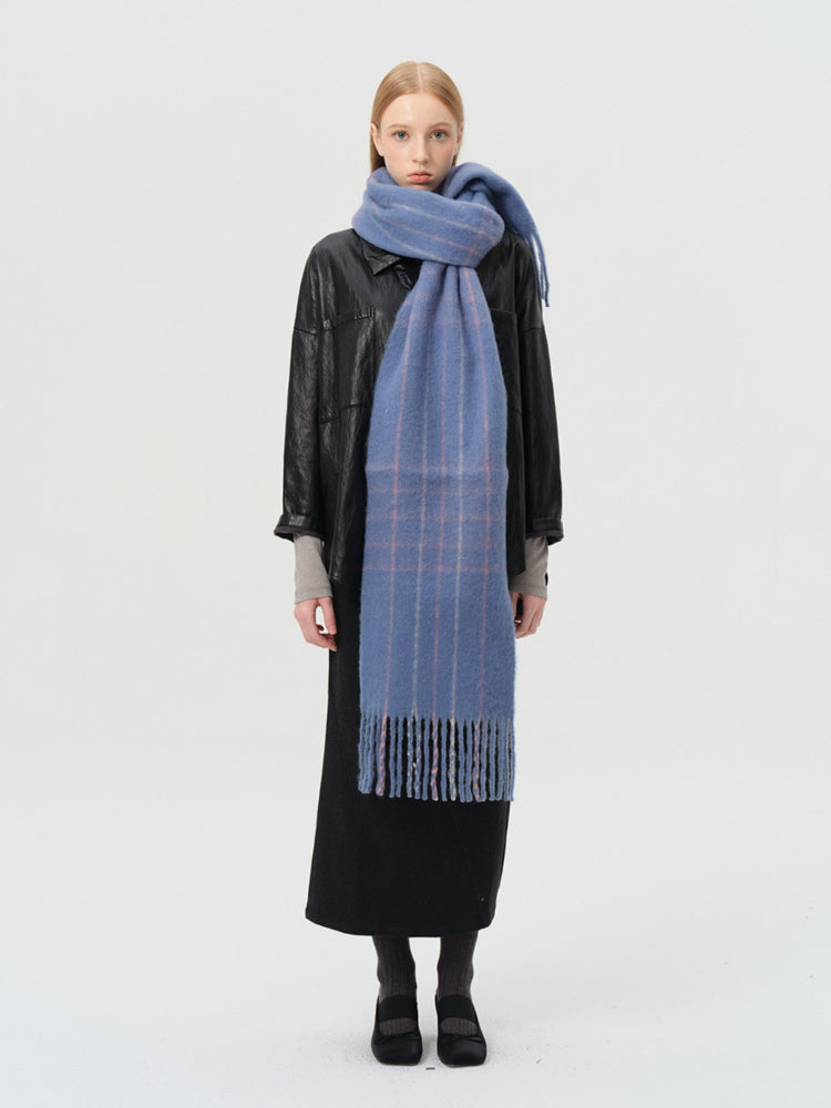 Soft 25% Wool Blend Plaid Scarf