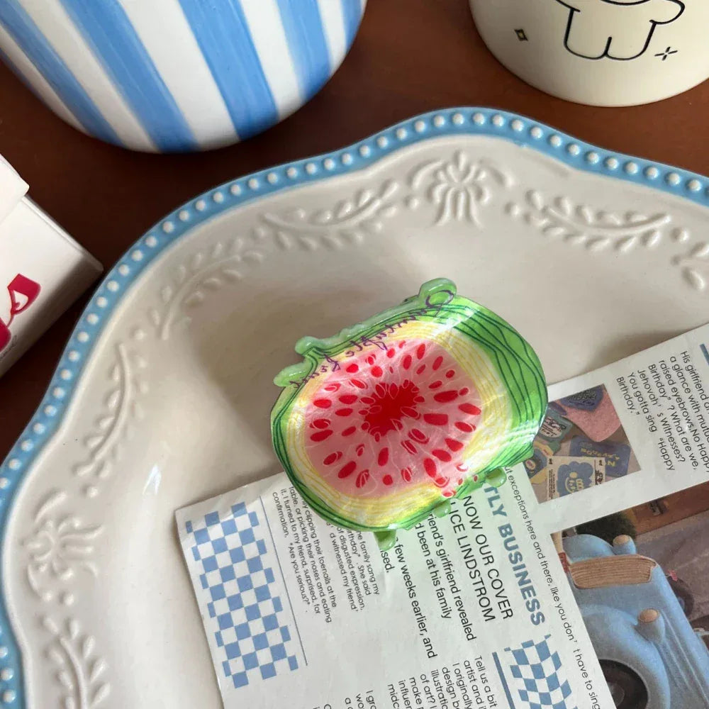 Mini fruit hair claw clip with strawberry silhouette - View 11 | TEVQA