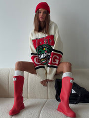 Retro Varsity "Camping" Oversized Knit Hoodie