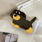 Dachshund dog shaped hair claw clip made from brown and beige cellulose acetate. - View 7 | TEVQA