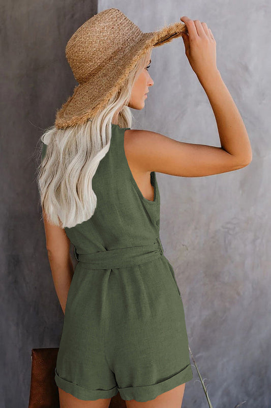 Front Tie Knot Solid Romper | Dress In Beauty
