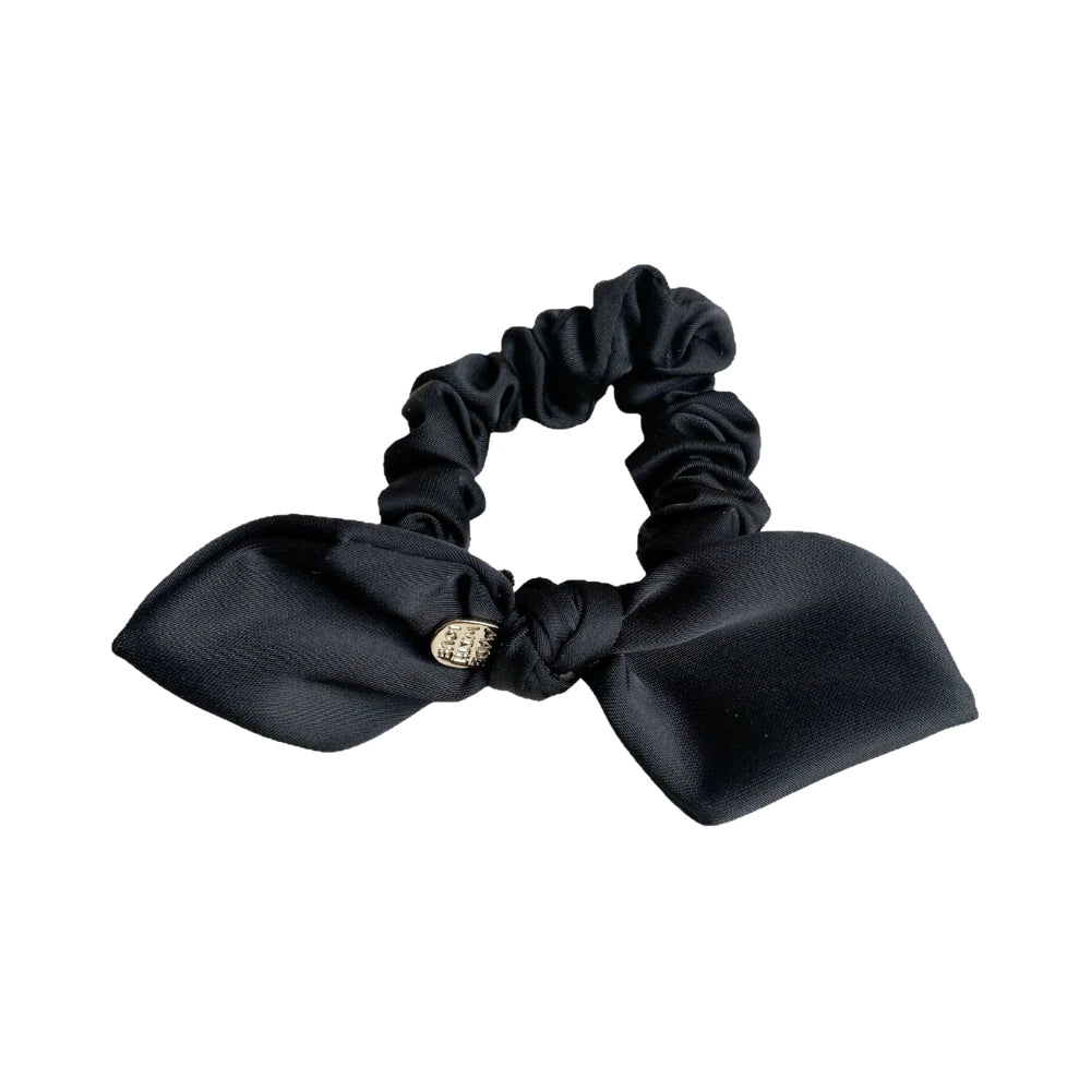 Elegant Satin Bow Hair Tie with Gold-Tone Charm