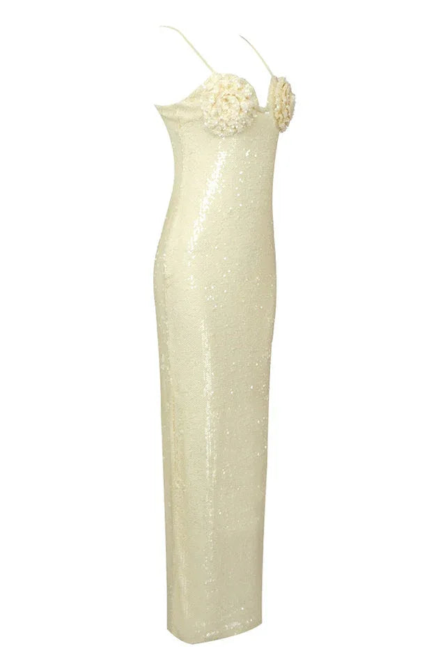 Lorelei Brown Sequin Maxi Dress with Floral Detail - View 31 | TEVQA