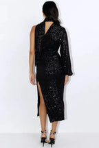 One-shoulder sequin midi dress - View 26 | TEVQA