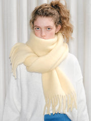 Wool Blend Tassel Scarf Cream Yellow Winter Shawl