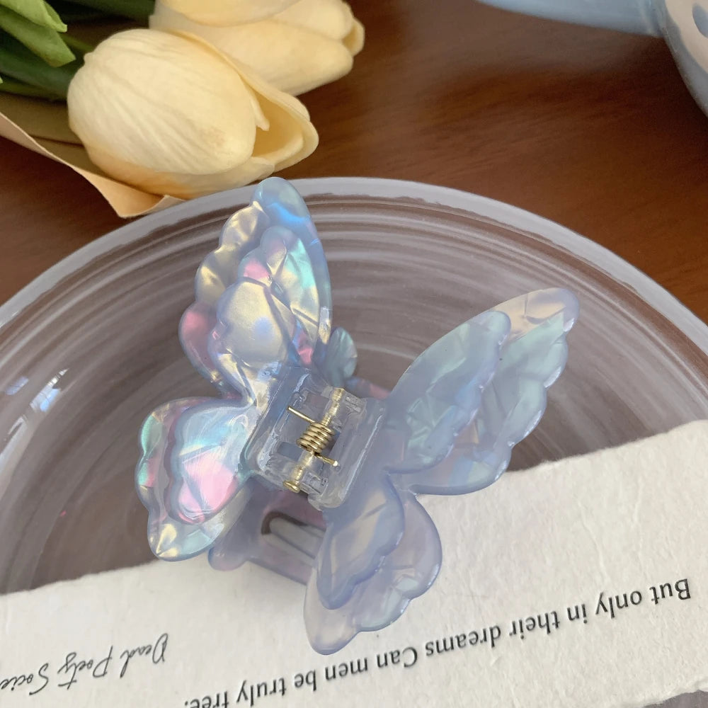 2.8 Inch 3D Iridescent Butterfly Acetate Hair Claw - Solid 25g Premium Clip