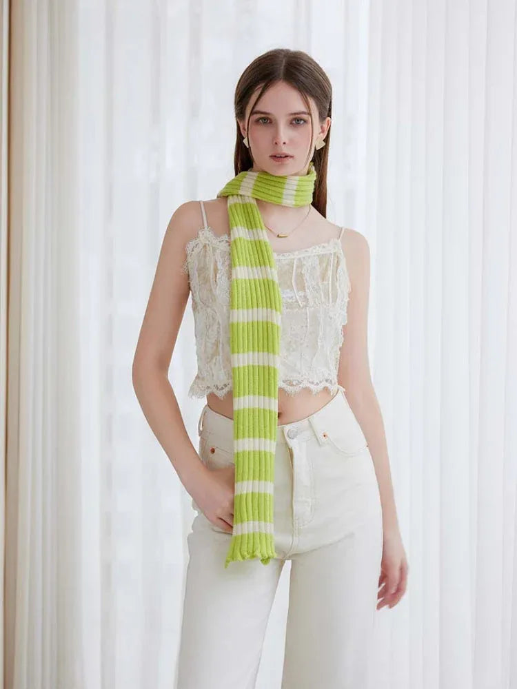 Extra Long Striped Ruffle Skinny Scarf - TEVQA