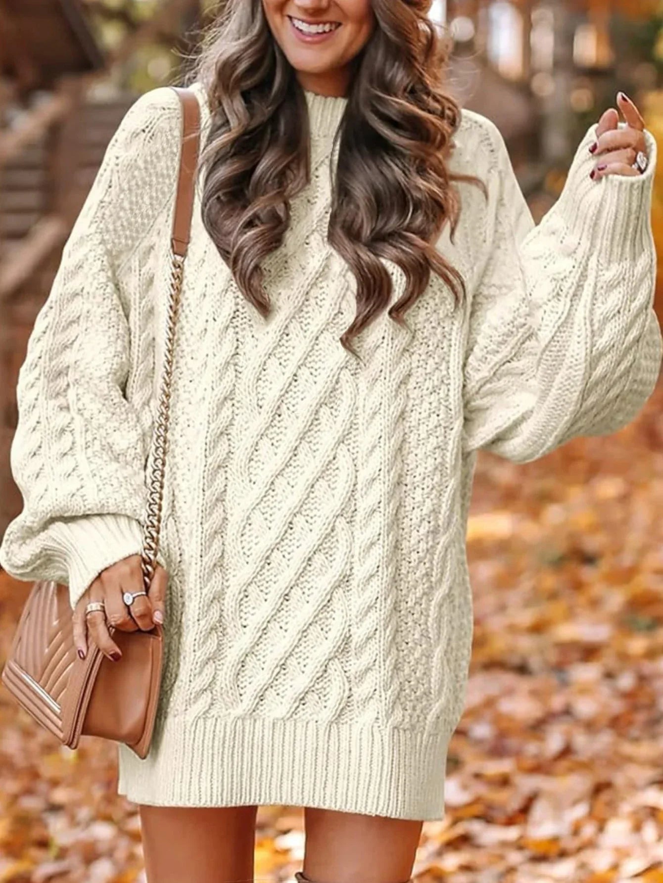 Chunky Cable Knit Tunic Sweater - TEVQA