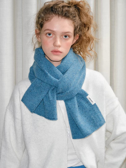 Speckled 100% Wool Knit Scarf Turquoise Blue