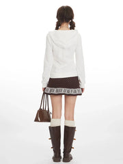 Coquette Aesthetic Rhinestone Bow Zip-Up Hoodie - TEVQA