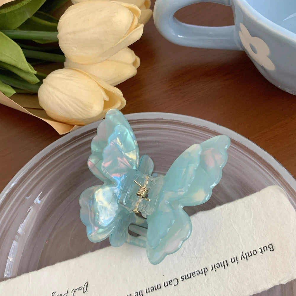 2.8 Inch 3D Iridescent Butterfly Acetate Hair Claw - Solid 25g Premium Clip