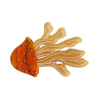 Jellyfish hair clip, orange and yellow acetate with white wavy tentacles and rhinestones