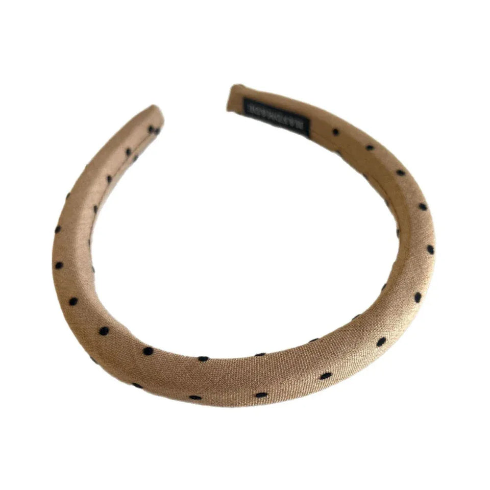 Padded beige headband with black polka dots Main image