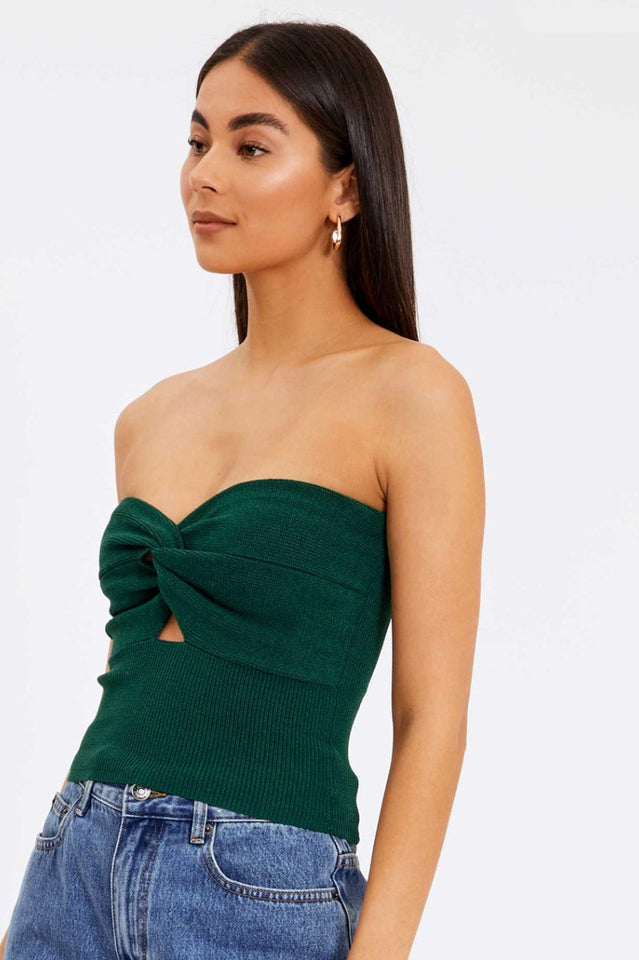 Merlaine Strapless Knotted Knit Crop Top | Dress In Beauty