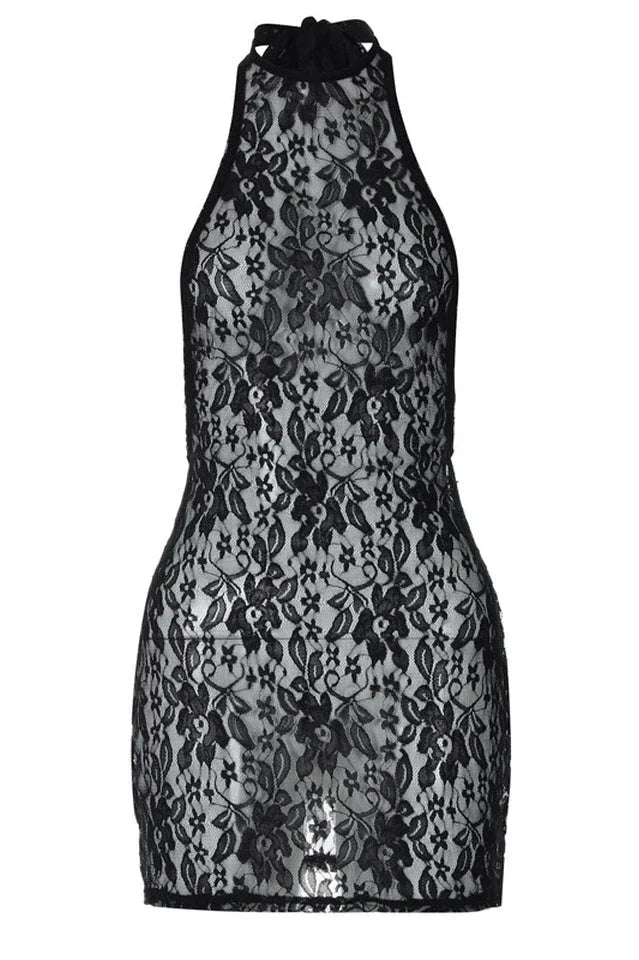 See Through Lace Mini Dress - TEVQA