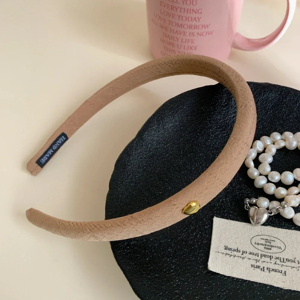 Slim preppy headband with gold stud accent - View 9 | TEVQA