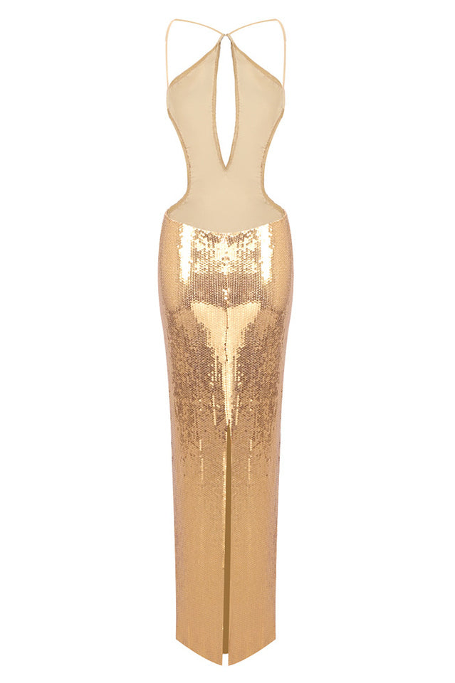 Halter Sequin Backless Maxi Dress | Dress In Beauty