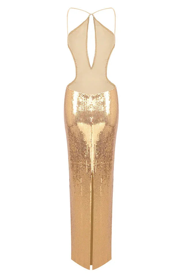 Sequin Halter Maxi Dress - View 8 | TEVQA