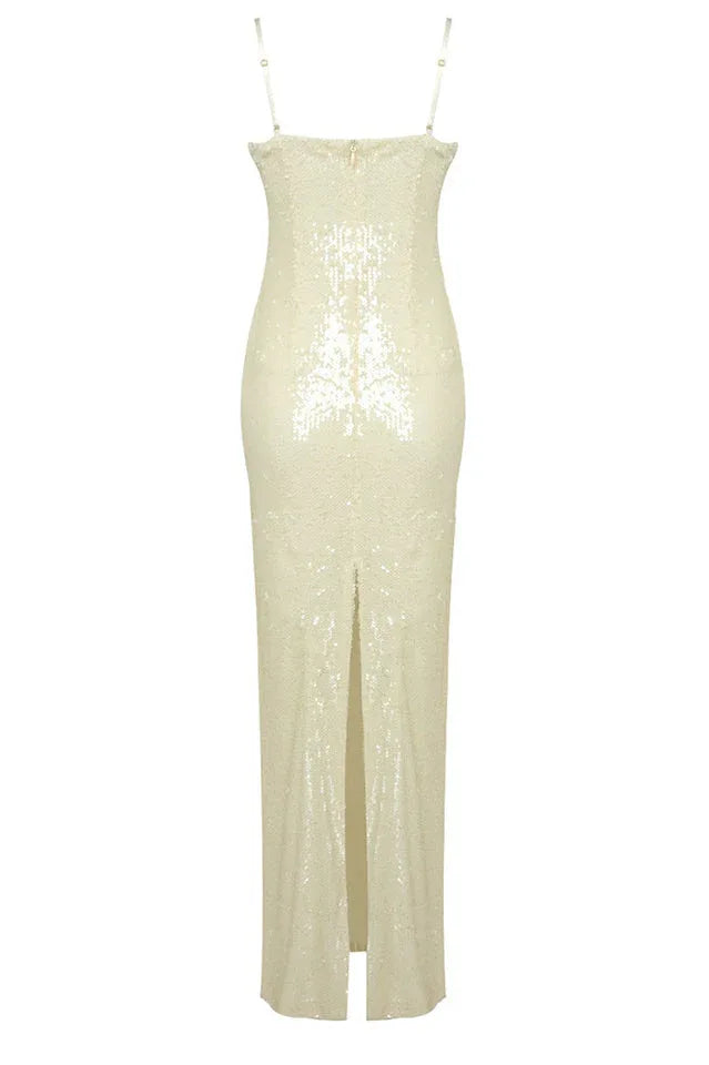 Lorelei Brown Sequin Maxi Dress with Floral Detail - View 32 | TEVQA