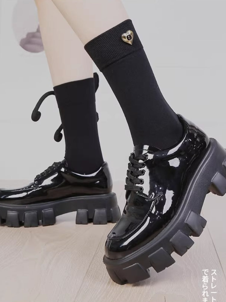 3D Rope Bow Black Socks Heart Charm Dark Academia