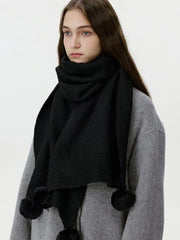 Festive knit scarf with pompom embellishments - View 6 | TEVQA