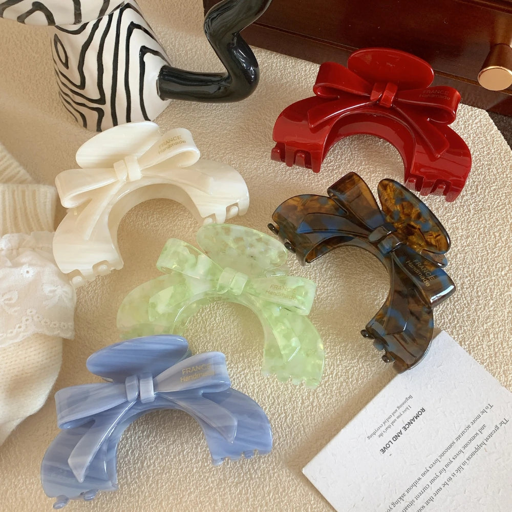 Arched Bow Acetate Hair Claw Clip - 3.5 Inch Ergonomic French Style Clip
