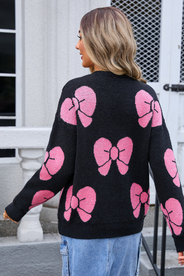 Bow Round Neck Dropped Shoulder Sweater | Dress In Beauty